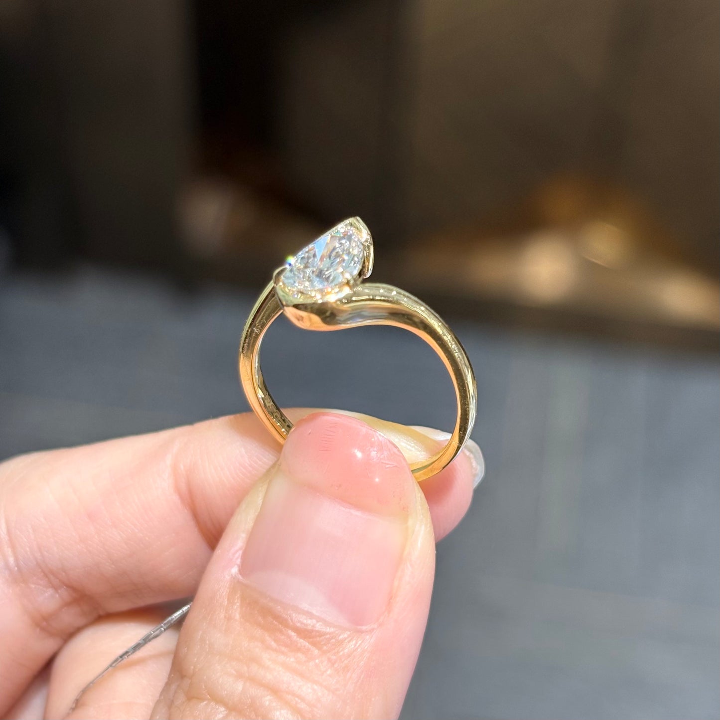 ANSTER Wholesales Price 18K Gold Ring Pear cut Lab Grown Diamond Ring with IGI