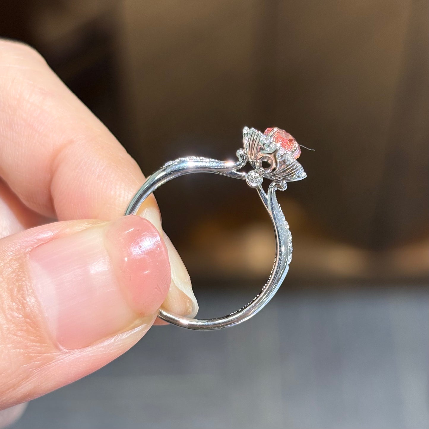 ANSTER Wholesales Price 18K White Gold Ring Fancy vivid Pink Lab Grown Diamond Ring with IGI