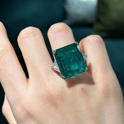 ANSTER Wholesales Price 20+ Carat Big Lab Grown Emerald Ring with GRC 18K White Gold Ring