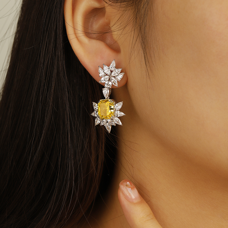 ANSTER Jewelry OEM IGI Platinum PT950 Radiant Cut Yellow Lab Grown Diamond Earrings