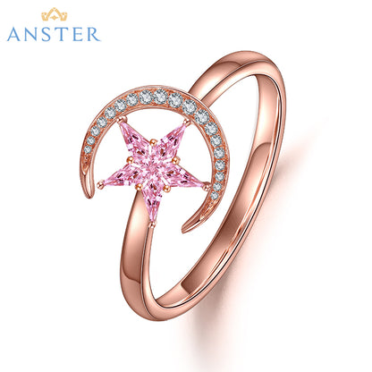 ANSTER Jewelry Custom PT950 Platinum Star Moon Lab Grown Diamond Ring