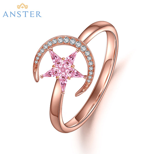 ANSTER Jewelry Anel de diamante personalizado em forma de estrela e lua cultivado em laboratório 