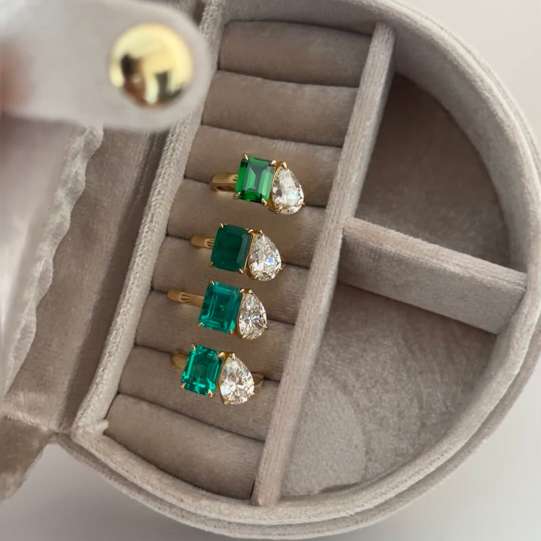 ANSTER JEWELRY 4ct Emerald Cut Emerald Lab Grown Diamond 18K Gold Ring