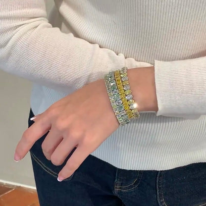 ANSTER Platinum Jewelry PT950 Fancy Lab Grown Diamond Tennis Bracelet with IGI