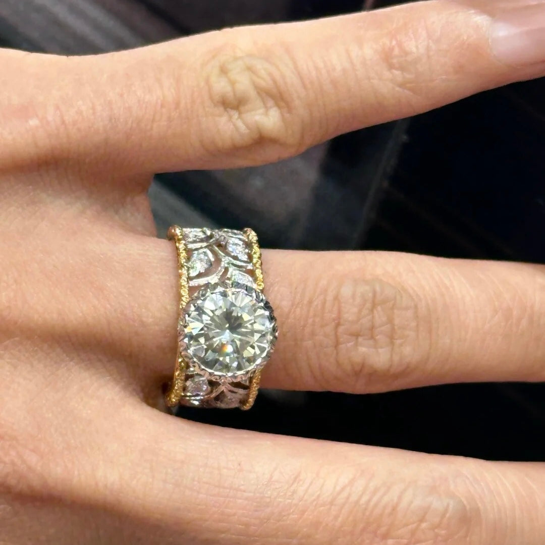 ANSTER Jewelry Anel de diamante ético feito à mão em ouro 18K com lapidação pera cultivado em laboratório 