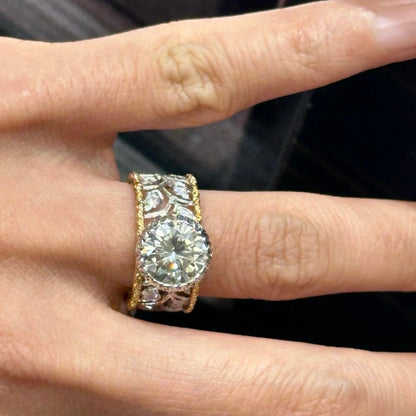 ANSTER Jewelry Anel de diamante ético feito à mão em ouro 18K com lapidação pera cultivado em laboratório 