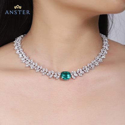 ANSTER Fine Jewelry 18K Gold Lab Grown Gemstone Emerald Necklace