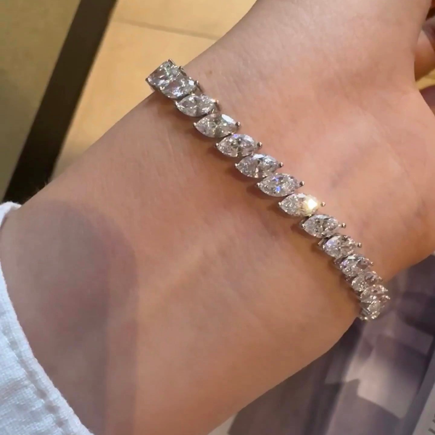 ANSTER Jewelry Marquise cut Lab Grown Diamond Tennis Chain Bracelet with IGI