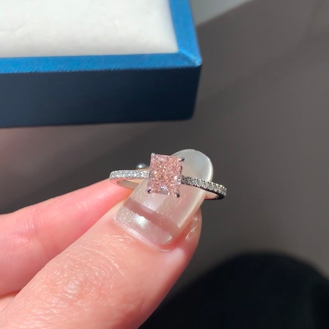 ANSTER Jewelry IGI Platinum PT950 5ct Radiant Cut Pink Lab Grown Diamond Ring