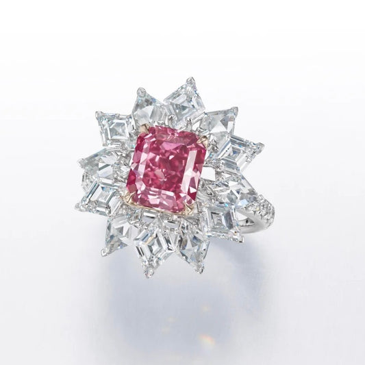 ANSTER Custom VVS2 Radiant cut Pink Lab Grown Diamond Platinum Ring
