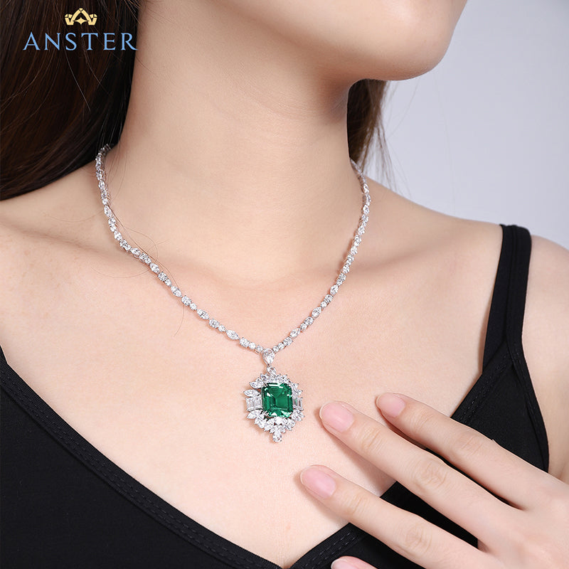 ANSTER Fine Jewelry Emerald Lab Grown Gemstone 18K Gold Necklace