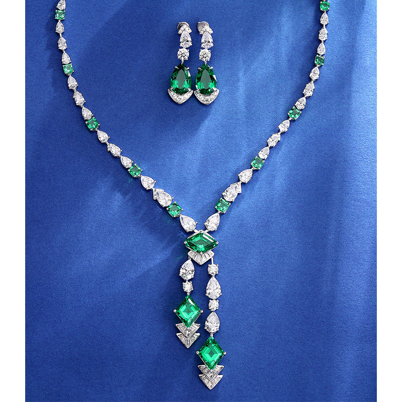 ANSTER Emerald Lab Grown Gemstone 18K Gold Necklace Jewelry sets