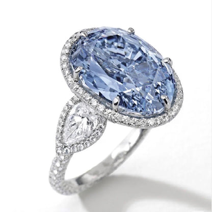 ANSTER Custom 23.64ct VVS2 Oval cut Lab Grown Blue Diamond Platinum Ring