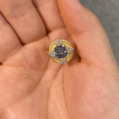 ANSTER Jewelry 18K Gold Ring VVS2 Lab Grown Blue Diamond Ring with IGI