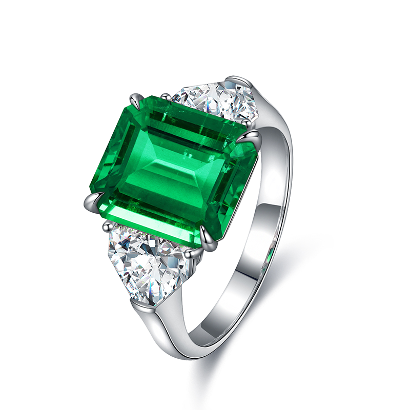 ANSTER JEWELRY 2,3 CTW Oval Lab Grown Esmeralda S925 Anel banhado