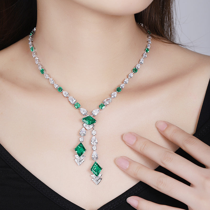 ANSTER Emerald Lab Grown Gemstone 18K Gold Necklace Jewelry sets