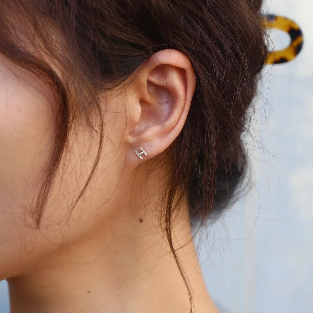 ANSTER Custom Fashion Jewelry 26 Initial Letter Stud Earrings 9K/10K/14K/18K Gold Jewelry