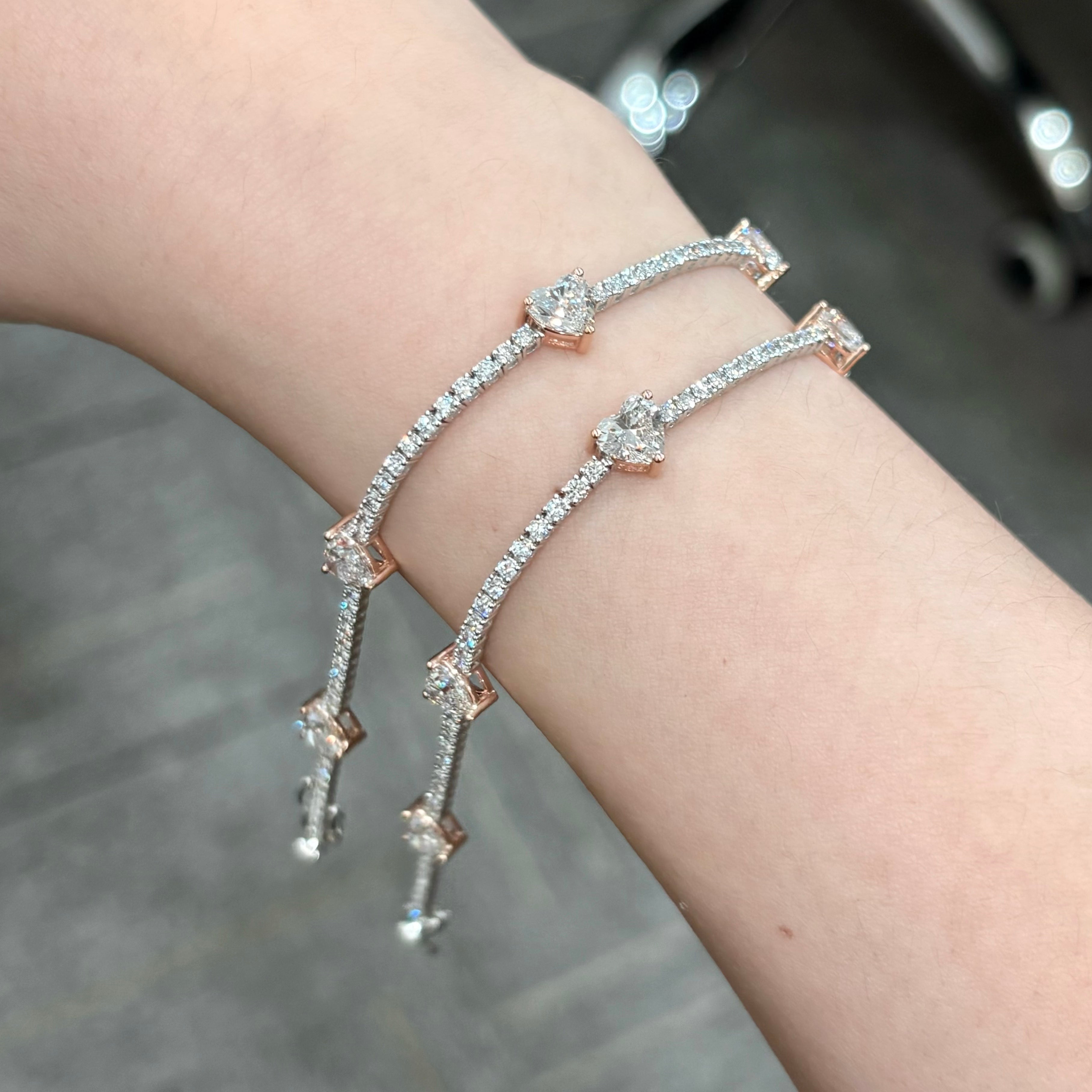 ANSTER Jewelry 18K Rose Gold Heart cut Lab Grown Diamond Tennis Chain Bracelet with IGI