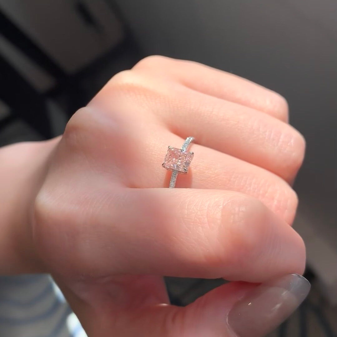 ANSTER Jewelry IGI Platinum PT950 5ct Radiant Cut Pink Lab Grown Diamond Ring