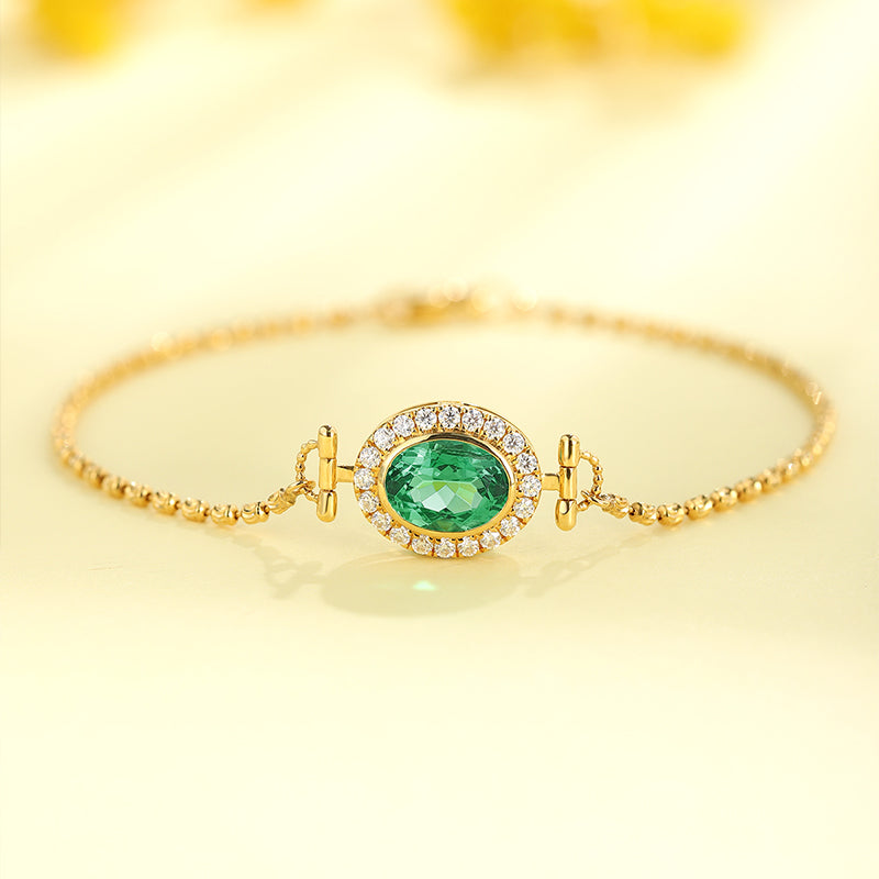 ANSTER Jewelry Custom Oval Cut 18K Gold Emerald Lab Grown Gemstone Bracelet
