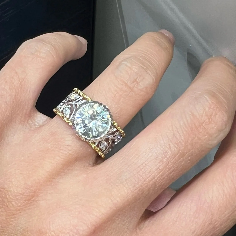 ANSTER Jewelry Anel de diamante ético feito à mão em ouro 18K com lapidação pera cultivado em laboratório 