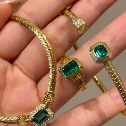 ANSTER 18K Gold Jewelry Sets 4ct Lab Grown Emerald Jewelry Sets with GIA