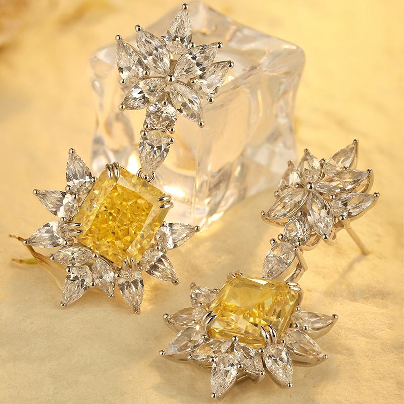 ANSTER Jewelry OEM IGI Platinum PT950 Radiant Cut Yellow Lab Grown Diamond Earrings