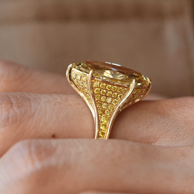 ANSTER Jewelry Anel de diamante ético feito à mão em ouro 18K com lapidação pera cultivado em laboratório 