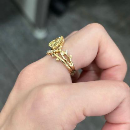 ANSTER Jewelry Anel de diamante ético feito à mão em ouro 18K com lapidação pera cultivado em laboratório 