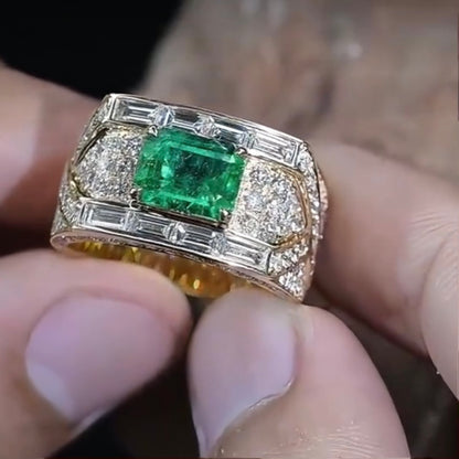 ANSTER Jewelry Customize 18K Gold Ring 2ct Lab Grown Emerald Men Ring
