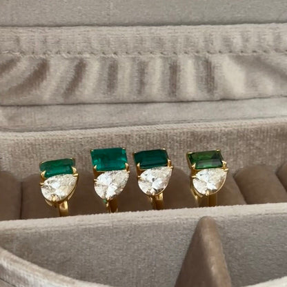 ANSTER JEWELRY 4ct Emerald Cut Emerald Lab Grown Diamond 18K Gold Ring