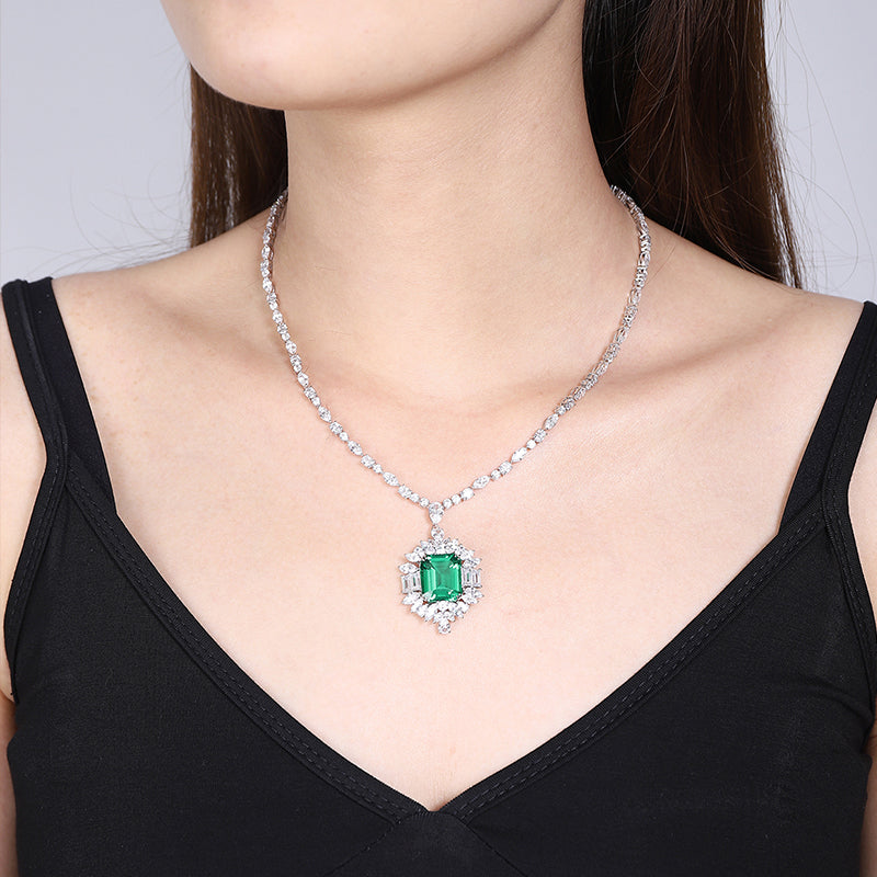 ANSTER Fine Jewelry Emerald Lab Grown Gemstone 18K Gold Necklace