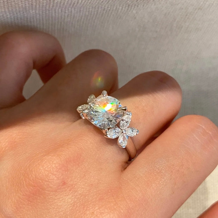 ANSTER Jewelry Anel de diamante ético feito à mão em ouro 18K com lapidação pera cultivado em laboratório 