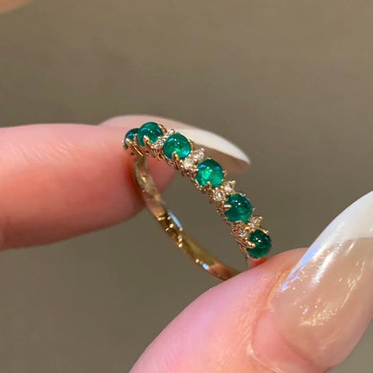 ANSTER Wholesales Price 3mm Cabochon cut Lab Grown Emerald Half Eternity Ring with GRC