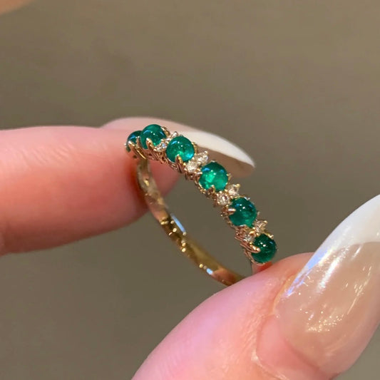 ANSTER Wholesales Price 3mm Cabochon cut Lab Grown Emerald Half Eternity Ring with GRC
