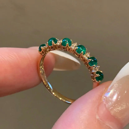 ANSTER Wholesales Price 3mm Cabochon cut Lab Grown Emerald Half Eternity Ring with GRC