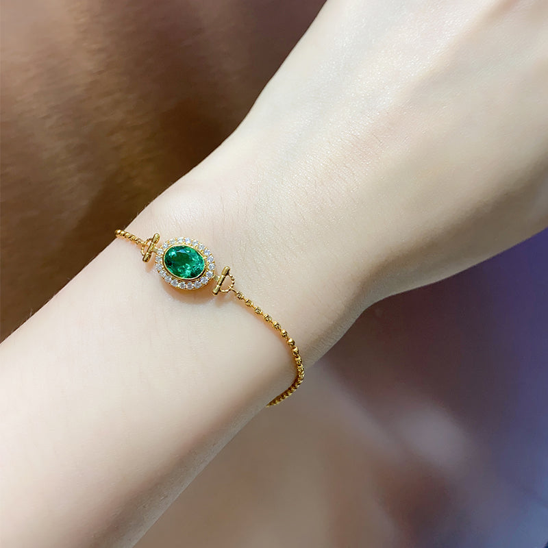 ANSTER Jewelry Custom Oval Cut 18K Gold Emerald Lab Grown Gemstone Bracelet