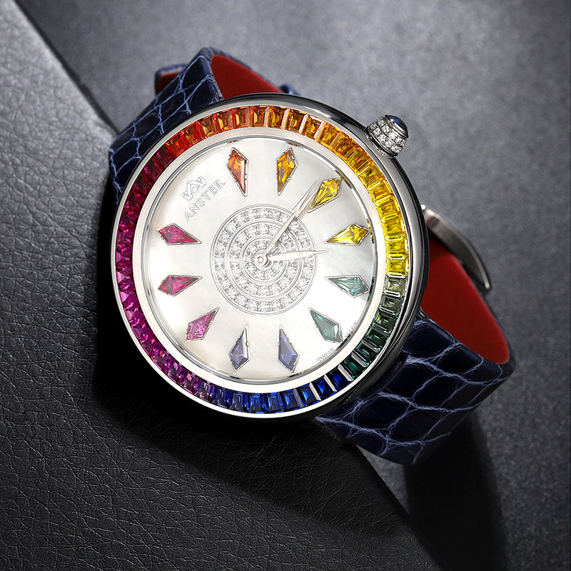 ANSTER Fine Jewelry 925 Silver Lab Grown Gemstone Rainbow Watch