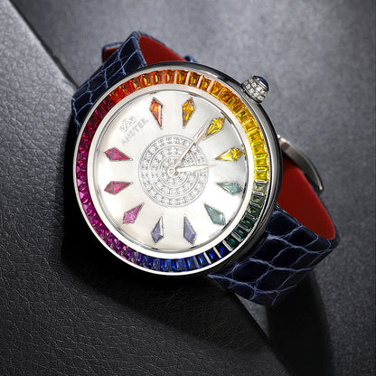 ANSTER Fine Jewelry 925 Silver Lab Grown Gemstone Rainbow Watch
