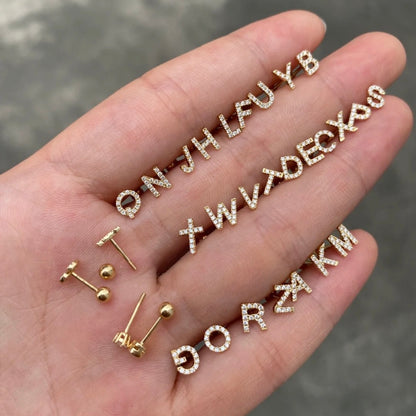 ANSTER Custom Fashion Jewelry 26 Initial Letter Stud Earrings 9K/10K/14K/18K Gold Jewelry