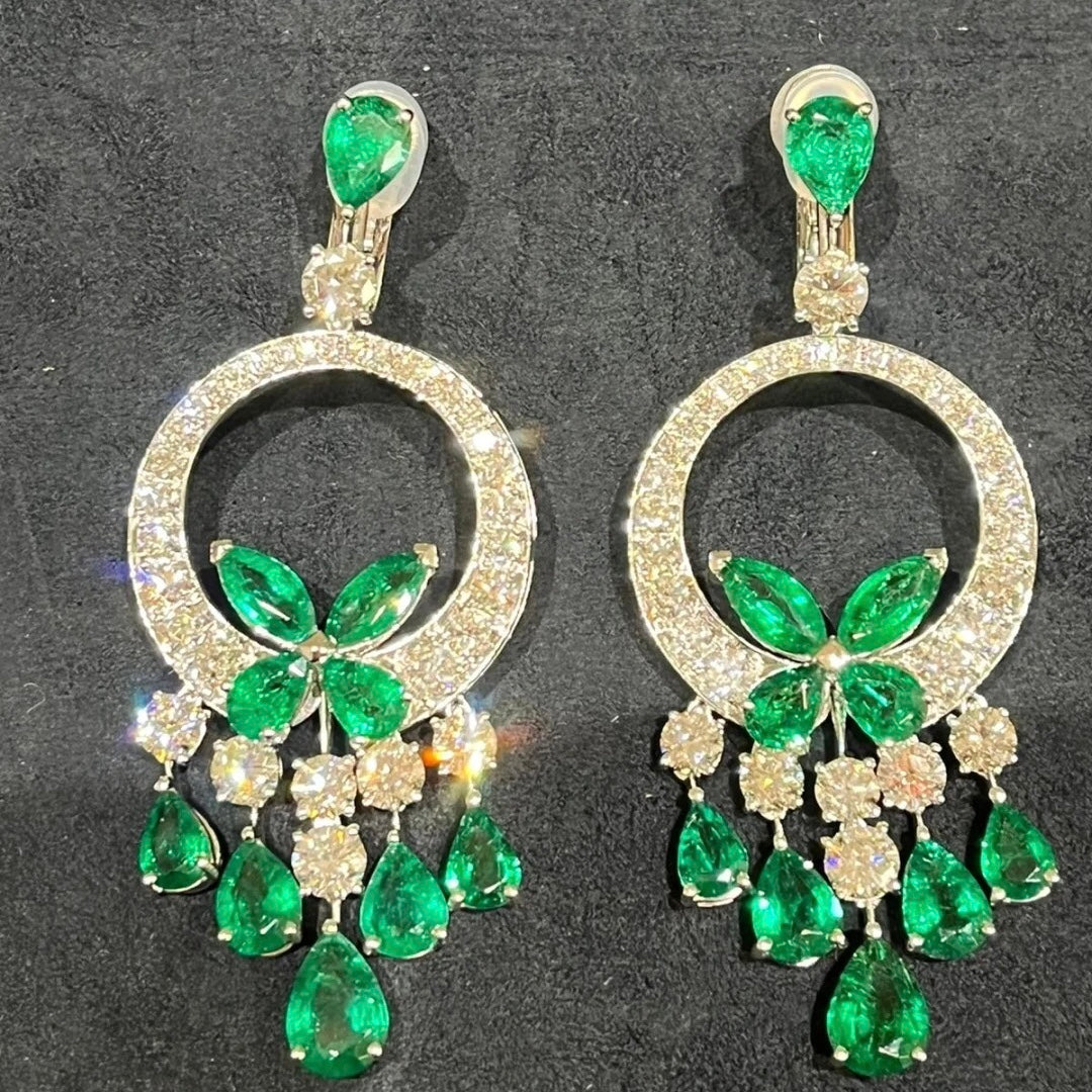 ANSTER Jewelry 18K Gold Jewelry Sets Lab Grown Emerald Earrings and Necklace with GIA