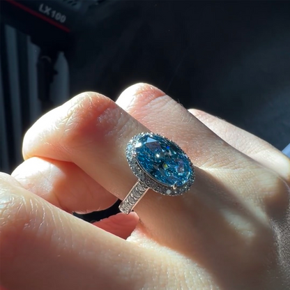 ANSTER Custom 23.64ct VVS2 Oval cut Lab Grown Blue Diamond Platinum Ring