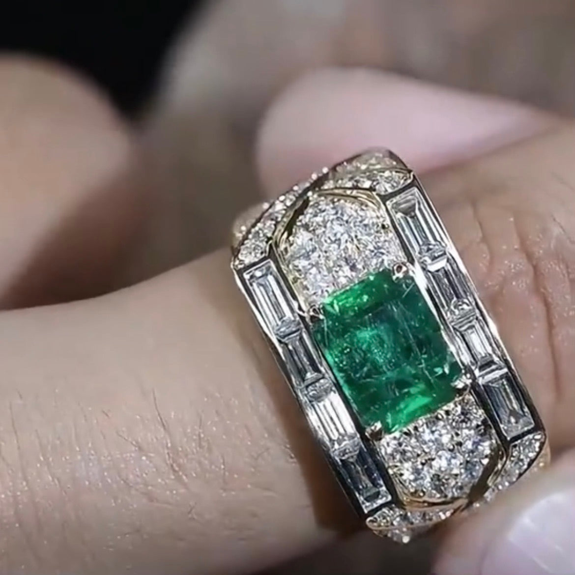 ANSTER Jewelry Customize 18K Gold Ring 2ct Lab Grown Emerald Men Ring