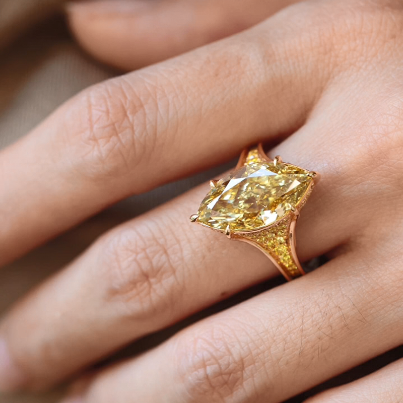 ANSTER Jewelry Anel de diamante ético feito à mão em ouro 18K com lapidação pera cultivado em laboratório 