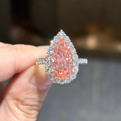 ANSTER Wholesales Price Pear cut 2 in 1 Pink Lab Grown Diamond Pendant Gold Ring with IGI