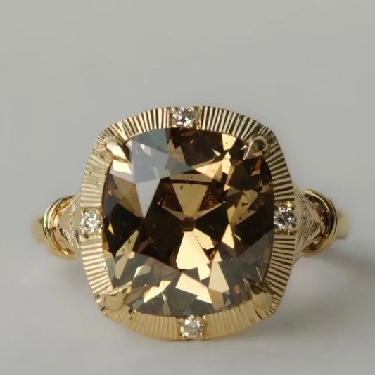 ANSTER Jewelry 18K Gold 5ct Fancy Brown Lab Grown Diamond Ring with IGI
