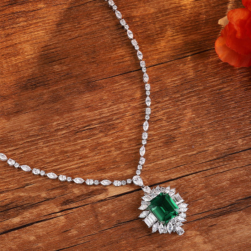 ANSTER Fine Jewelry Emerald Lab Grown Gemstone 18K Gold Necklace
