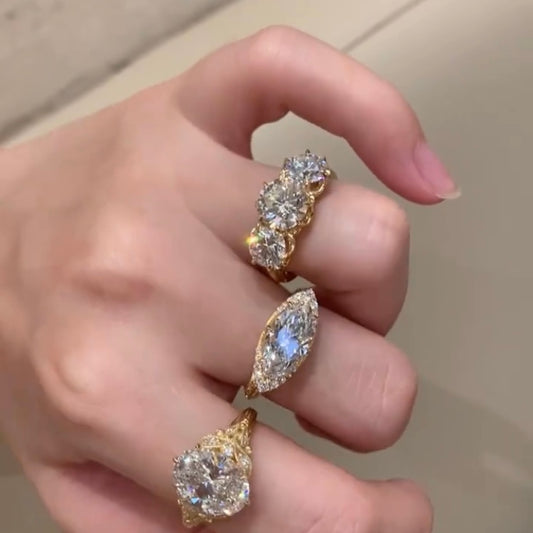 ANSTER Jewelry Anel de diamante ético feito à mão em ouro 18K com lapidação pera cultivado em laboratório 