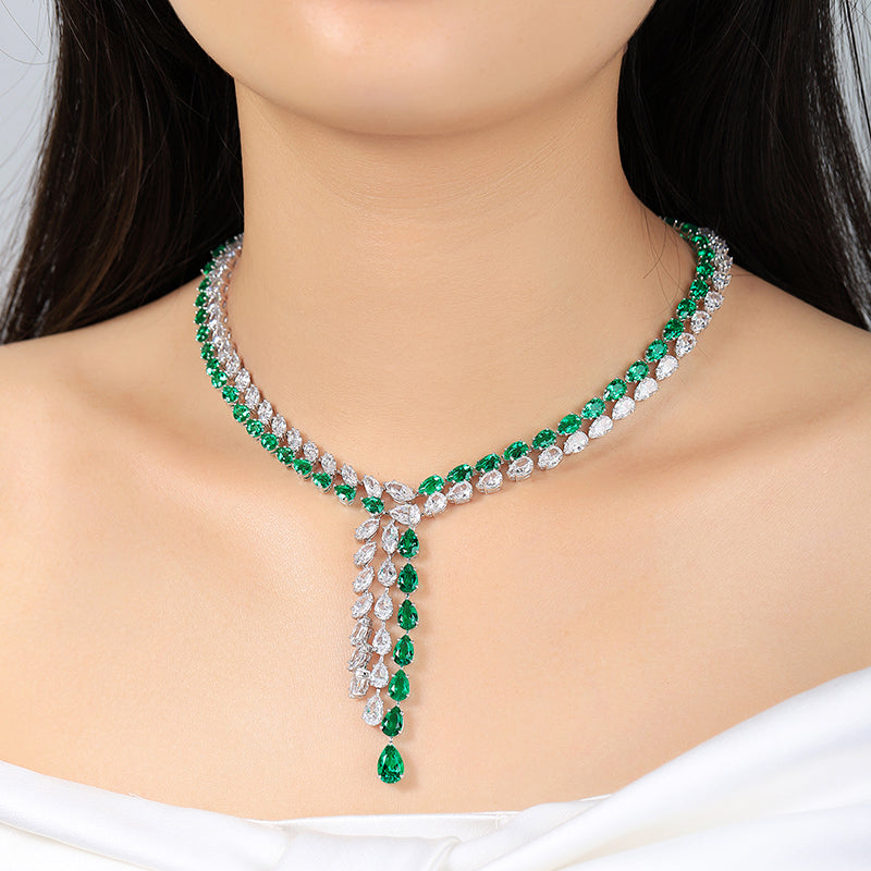 ANSTER Fine Jewelry Emerald Lab Grown Gemstone 18K Gold Necklace