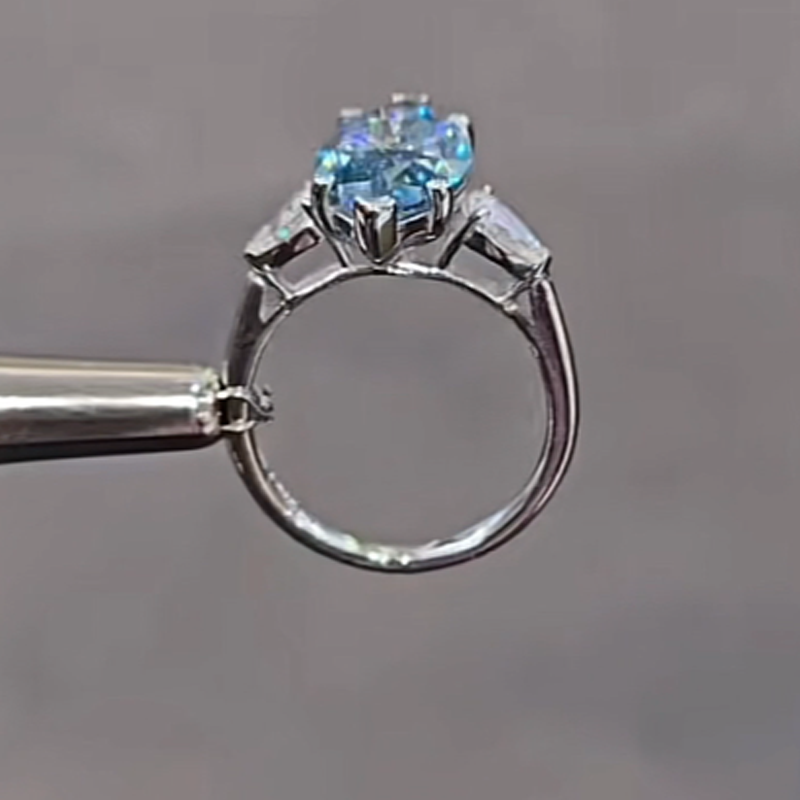ANSTER Platinum Jewelry PT950 Ring 3ct Fancy Blue Lab Grown Diamond Engagement Ring with IGI